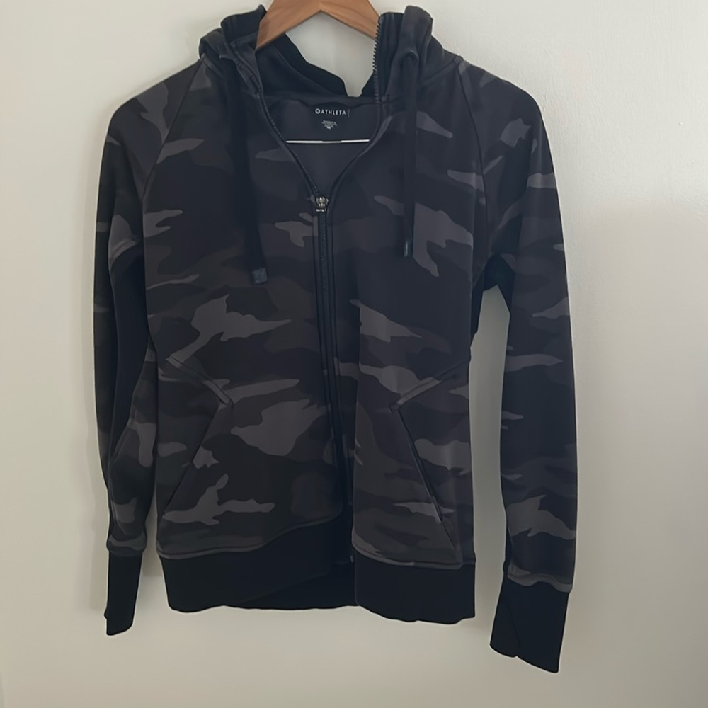 Athleta Black Camo Zip Up Hooded Jacket